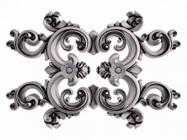 Beyaz bir arka plan üzerinde krom süsleme. İzole