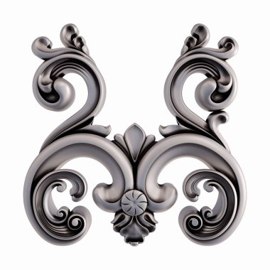 Beyaz bir arka plan üzerinde krom süsleme. İzole