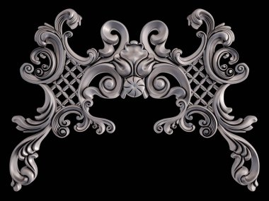 Siyah bir arka plan üzerinde krom süsleme. İzole