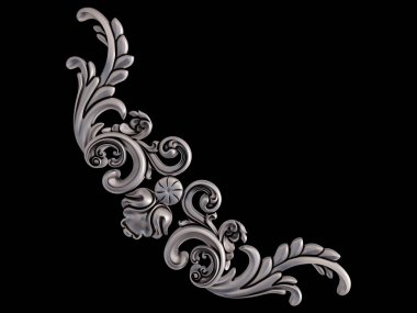 Siyah bir arka plan üzerinde krom süsleme. İzole