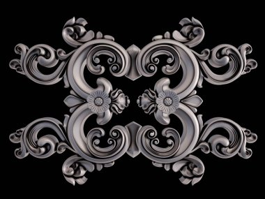 Siyah bir arka plan üzerinde krom süsleme. İzole