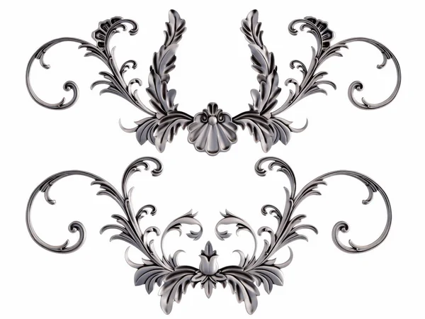 Beyaz bir arka plan üzerinde krom süsleme. İzole