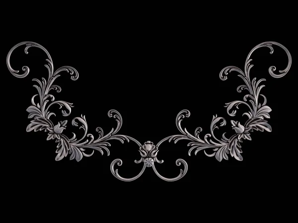 Siyah bir arka plan üzerinde krom süsleme. İzole