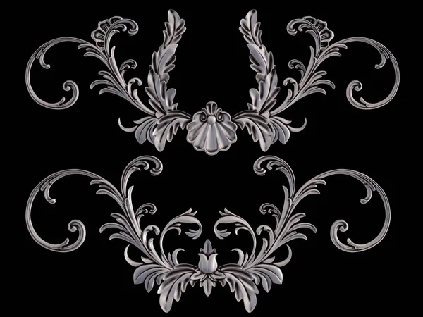 Ornamento cromato su sfondo nero. Isolato — Foto Stock