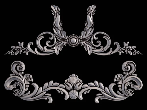 Ornamento cromato su sfondo nero. Isolato — Foto Stock