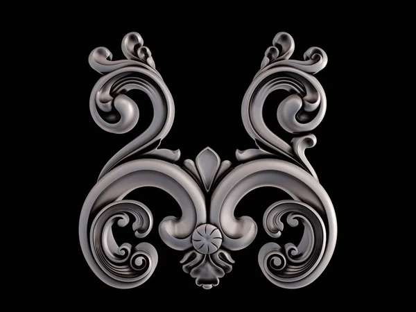 Ornamento cromato su sfondo nero. Isolato — Foto Stock