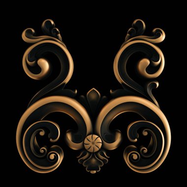 Bronz süs siyah bir arka plan. İzole. 3D çizim