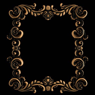 Bronz süs siyah bir arka plan. İzole. 3D çizim