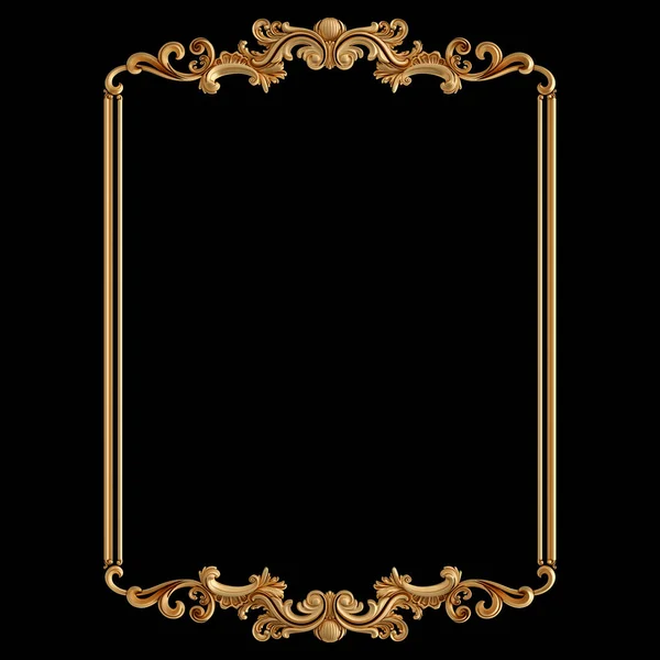 Altın çerçeve süsü. Siyah bir arkaplanda desen var. Lüks oymacılık. İzole edilmiş