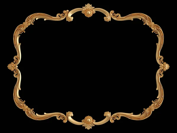 Ornamento cornice d'oro. motivo su sfondo nero. decorazione intaglio di lusso. Isolato — Foto Stock