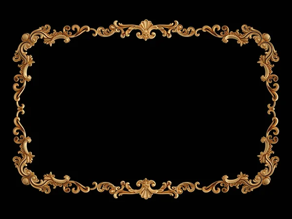 Golden frame ornament. pattern on a black background. luxury carving decoration. Isolated — Stock Photo, Image