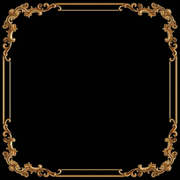 Adorno de marco dorado. patrón sobre un fondo negro. decoración de talla de lujo. Aislado — Foto de Stock