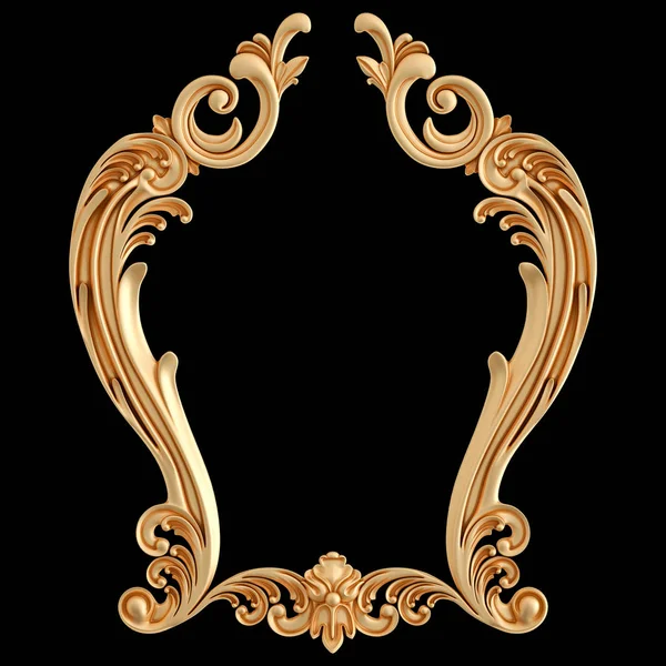 Golden frame ornament. pattern on a black background. luxury carving decoration. Isolated — ストック写真