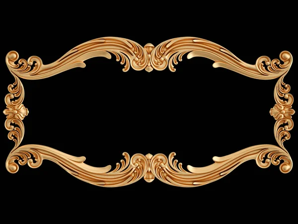 Ornamento cornice d'oro. motivo su sfondo nero. decorazione intaglio di lusso. Isolato — Foto Stock