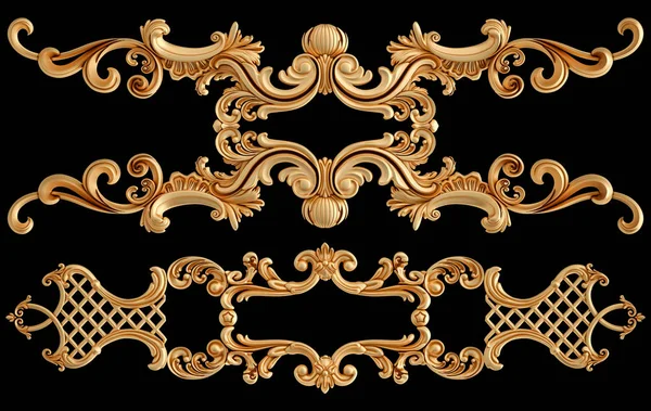 Ornement doré segments motif sans couture sur un fond noir. décoration de sculpture de luxe. Isolé — Photo