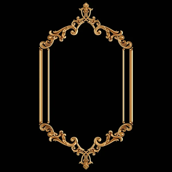 Golden frame ornament. pattern on a black background. luxury carving decoration. Isolated — ストック写真