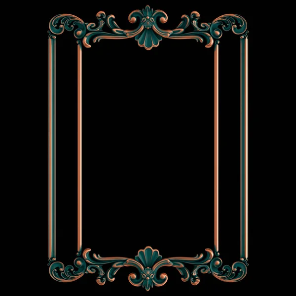 Moldura de cobre segmentos ornamentais padrão sem costura em um fundo preto. decoração de escultura de luxo. Fundo preto isolado. Isolados — Fotografia de Stock