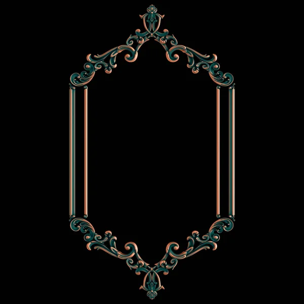 Marco de cobre segmentos ornamentales patrón sin costura sobre un fondo negro. decoración de talla de lujo. Fondo negro aislado. Aislado — Foto de Stock