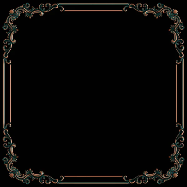 Marco de cobre segmentos ornamentales patrón sin costura sobre un fondo negro. decoración de talla de lujo. Fondo negro aislado. Aislado —  Fotos de Stock