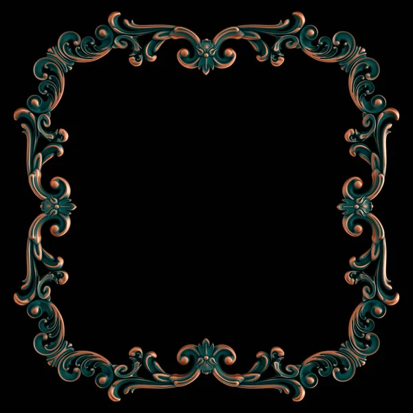 Copper frame ornamental segments seamless pattern on a black background. luxury carving decoration. Isolated black background. Isolated
