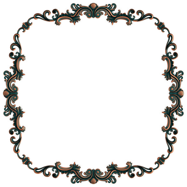 Copper frame ornamental segments seamless pattern on a white background. luxury carving decoration. Isolated black background. Isolated