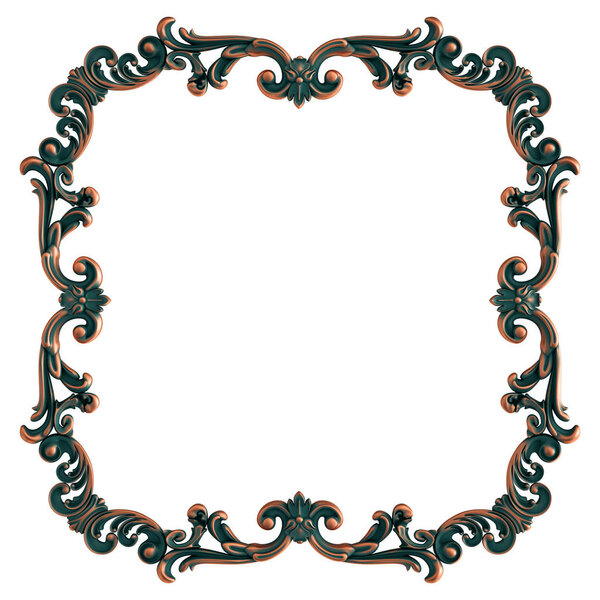 Copper frame ornamental segments seamless pattern on a white background. luxury carving decoration. Isolated black background. Isolated