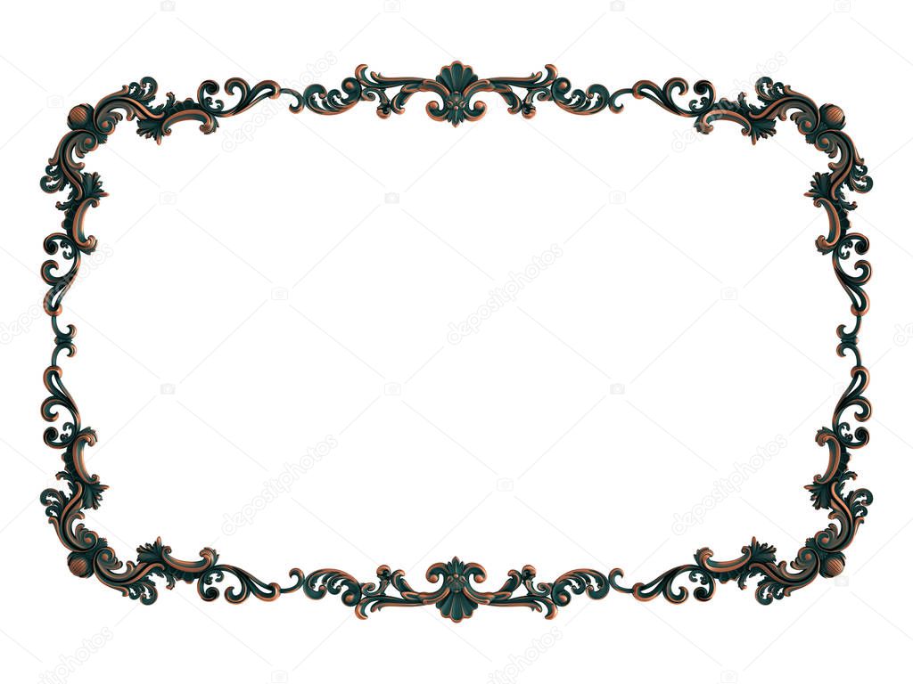 Copper frame ornamental segments seamless pattern on a white background. luxury carving decoration. Isolated black background. Isolated
