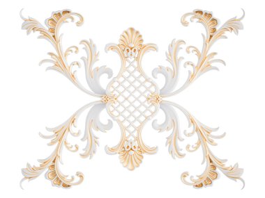 White ornament with gold patina on a white background. Isolated clipart