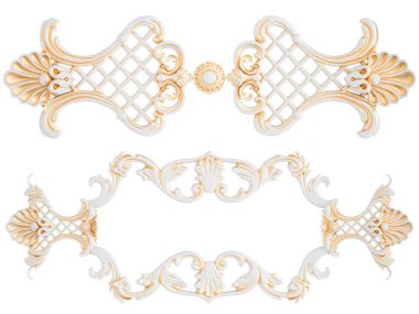 Beyaz bir arka planda altın Patina ile beyaz süsleme. Izole