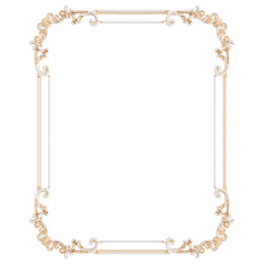 Beyaz arka planda altın işlemeli beyaz süs çerçevesi. İzole edilmiş