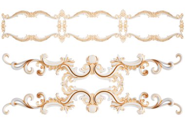 Beyaz bir arka planda altın Patina ile beyaz süsleme. Izole