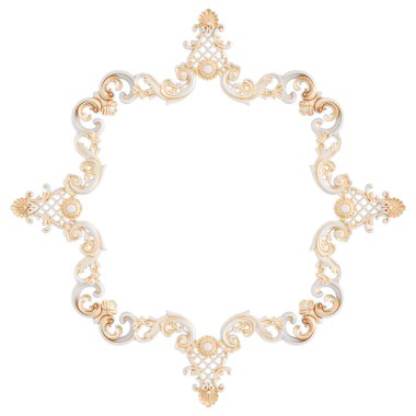 Beyaz arka planda altın işlemeli beyaz süs çerçevesi. İzole edilmiş