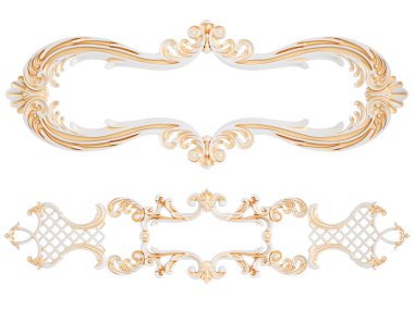 Beyaz bir arka planda altın Patina ile beyaz süsleme. Izole