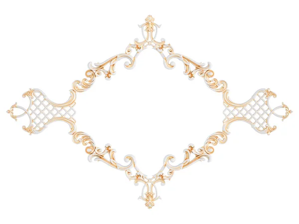 White ornament frame with gold patina on a white background. Isolated — Stock Photo, Image