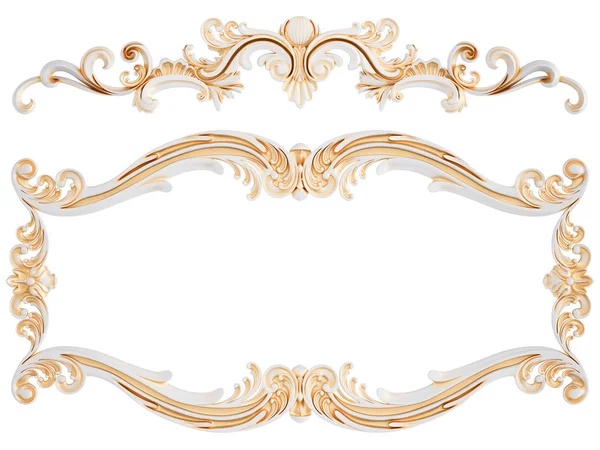 Wit ornament met gouden patina op een witte achtergrond. Geïsoleerd — Stockfoto