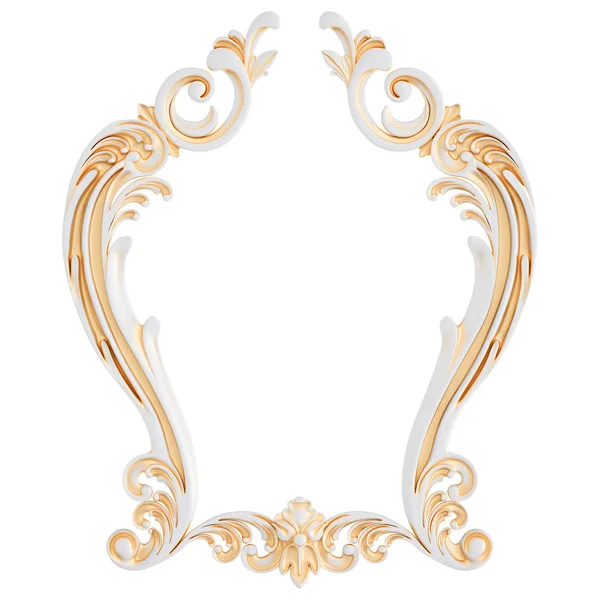 White ornament frame with gold patina on a white background. Isolated — Stock Photo, Image