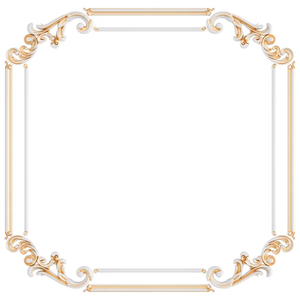 White ornament frame with gold patina on a white background. Isolated — Stock Photo, Image