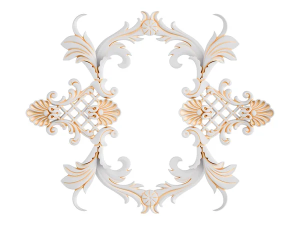 Ornamento bianco con patina d'oro su sfondo bianco. Isolato — Foto Stock