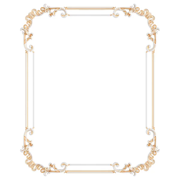 White ornament frame with gold patina on a white background. Isolated — Stock Photo, Image