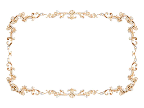 Marco de ornamento blanco con pátina de oro sobre fondo blanco. Aislado —  Fotos de Stock