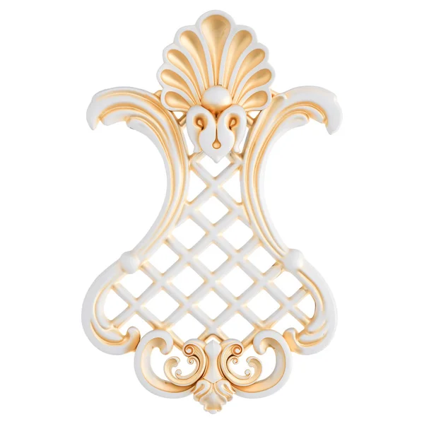 Ornamento branco com pátina dourada em um fundo branco. Isolados — Fotografia de Stock