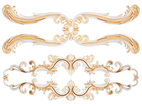 Ornamento bianco con patina d'oro su sfondo bianco. Isolato — Foto Stock