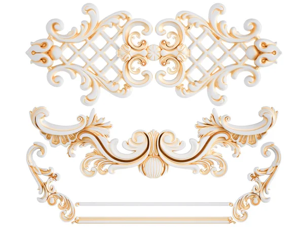 Wit ornament met gouden patina op een witte achtergrond. Geïsoleerd — Stockfoto