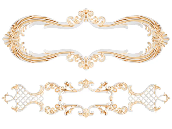 Ornamento bianco con patina d'oro su sfondo bianco. Isolato — Foto Stock