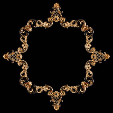 Siyah bir arka planda altın Patina ile siyah süsleme. Izole