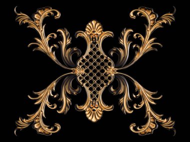 Siyah bir arka planda altın Patina ile siyah süsleme. Izole