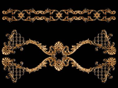 Siyah bir arka planda altın Patina ile siyah süsleme. Izole