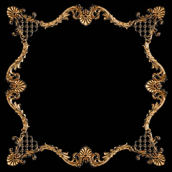 Ornamento nero con patina d'oro su sfondo nero. Isolato — Foto Stock