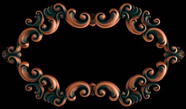 Siyah arka planda yeşil gülü bakır süsleme koleksiyonu. İzole edilmiş