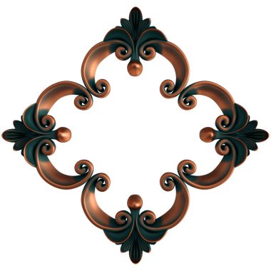 Bakır çerçeve süsleme segmentleri beyaz arka planda kusursuz desen. Lüks oymacılık. İzole edilmiş siyah arka plan. İzole edilmiş